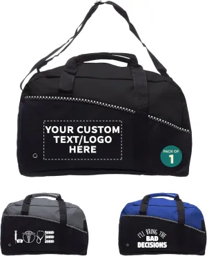 1 Center Court Duffel Bags Set - Customizable Text, Logo - Polyester, Zippered, Front Pocket, Adjustable Strap - Black