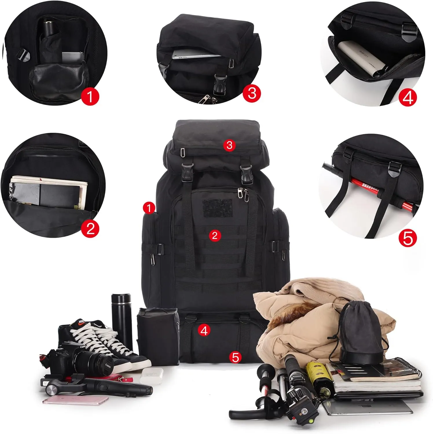 100L Hiking Camping Backpack Tactical Backpack for Men Large Survival Hunting Waterproof Backpack Molle Rucksack Military Camping Backpacking Daypack