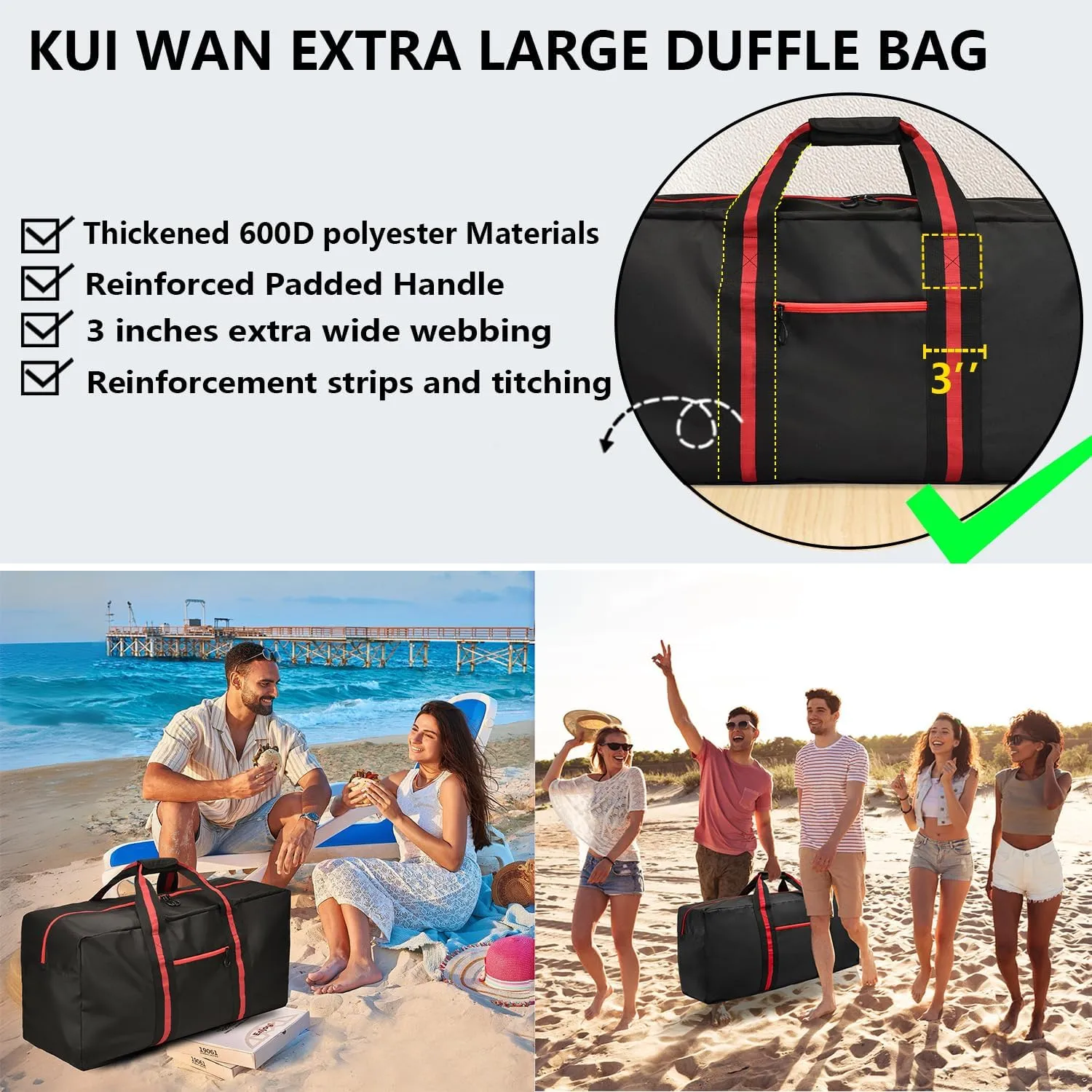 100L Large Duffle Bag for Travel 31.1” Diffle Bag - Overnight Weekender Camping, Storage for Men Women, 2 Pack