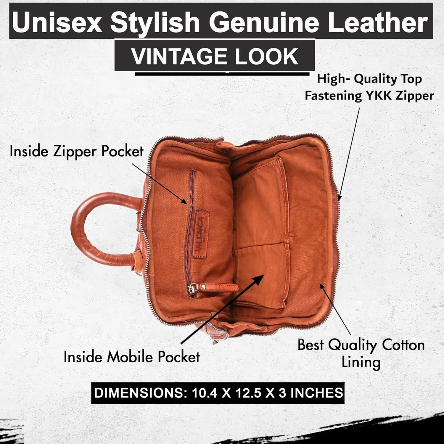 12.5 Inch Genuine Leather Backpack for Women and Men, Cognac Leather Backpack with Adjustable Shoulder Strap