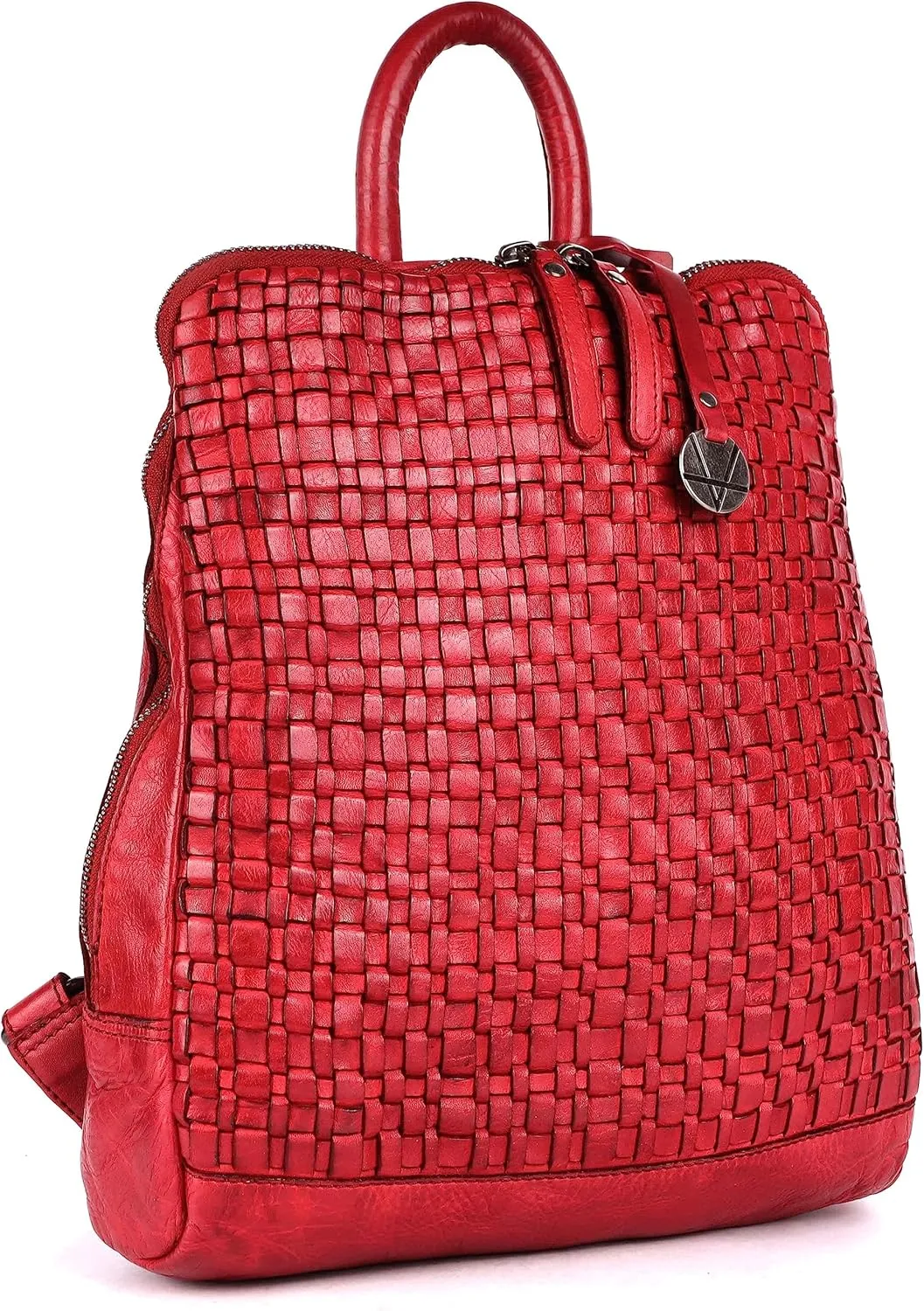12.5 Inch Genuine Leather Backpack for Women and Men, Red Leather Backpack with Adjustable Shoulder Strap