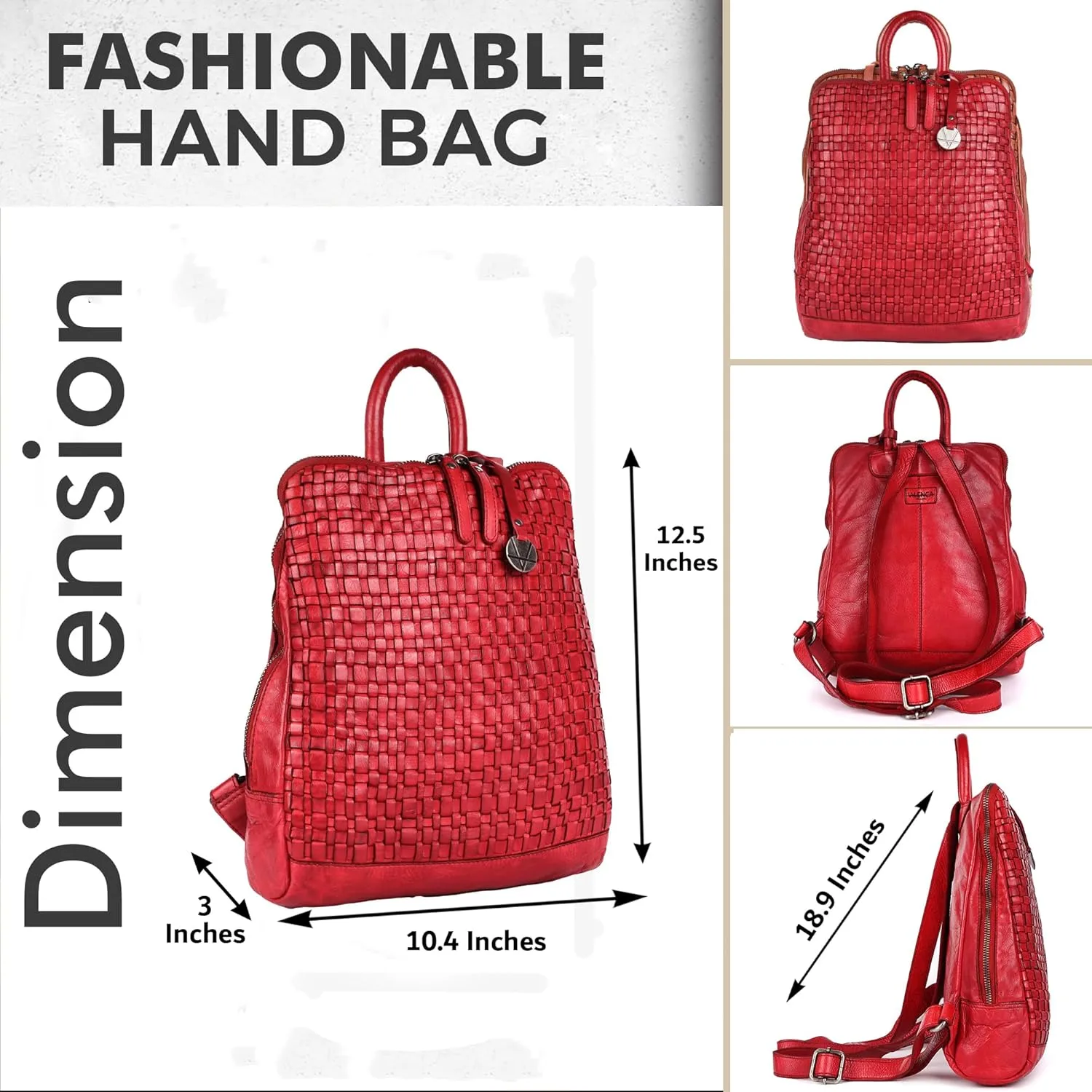 12.5 Inch Genuine Leather Backpack for Women and Men, Red Leather Backpack with Adjustable Shoulder Strap