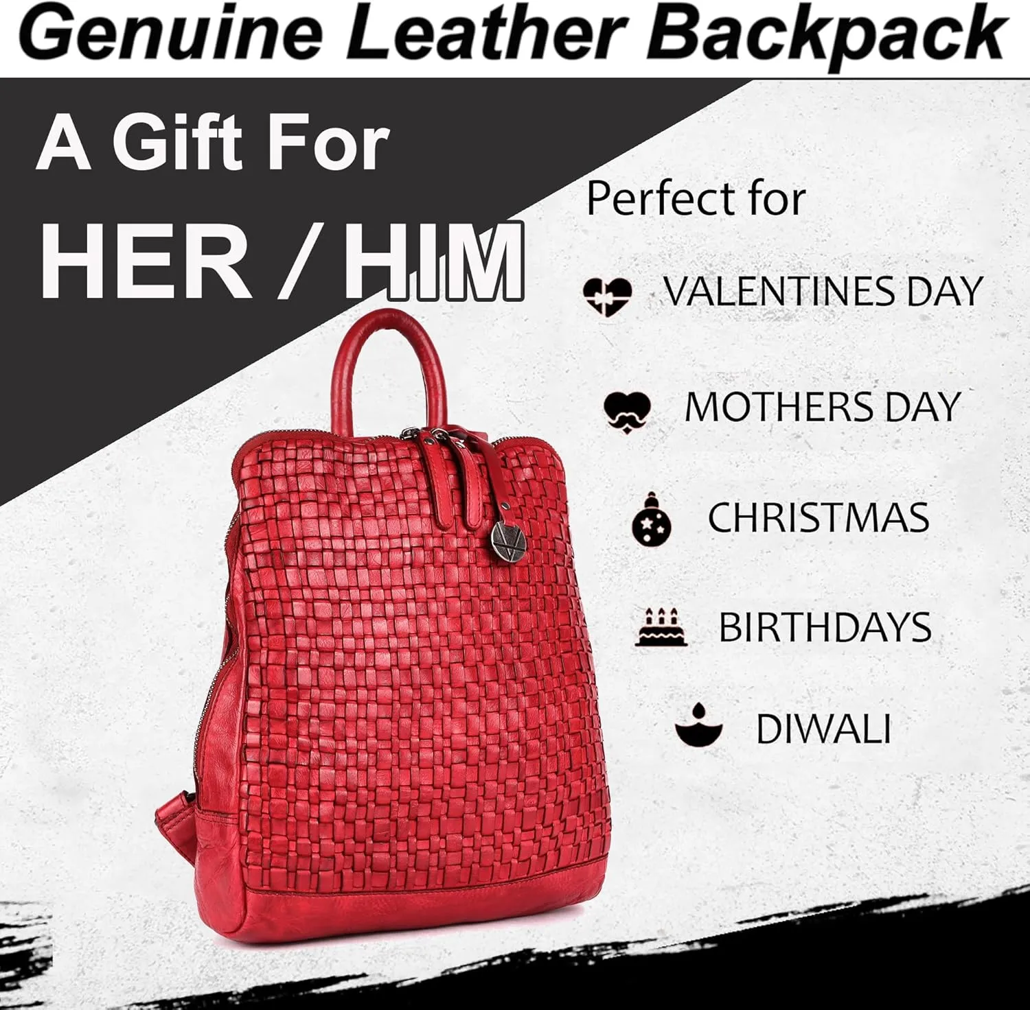 12.5 Inch Genuine Leather Backpack for Women and Men, Red Leather Backpack with Adjustable Shoulder Strap