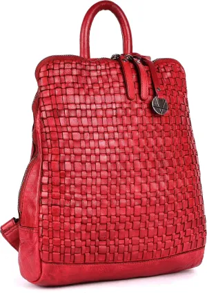 12.5 Inch Genuine Leather Backpack for Women and Men, Red Leather Backpack with Adjustable Shoulder Strap