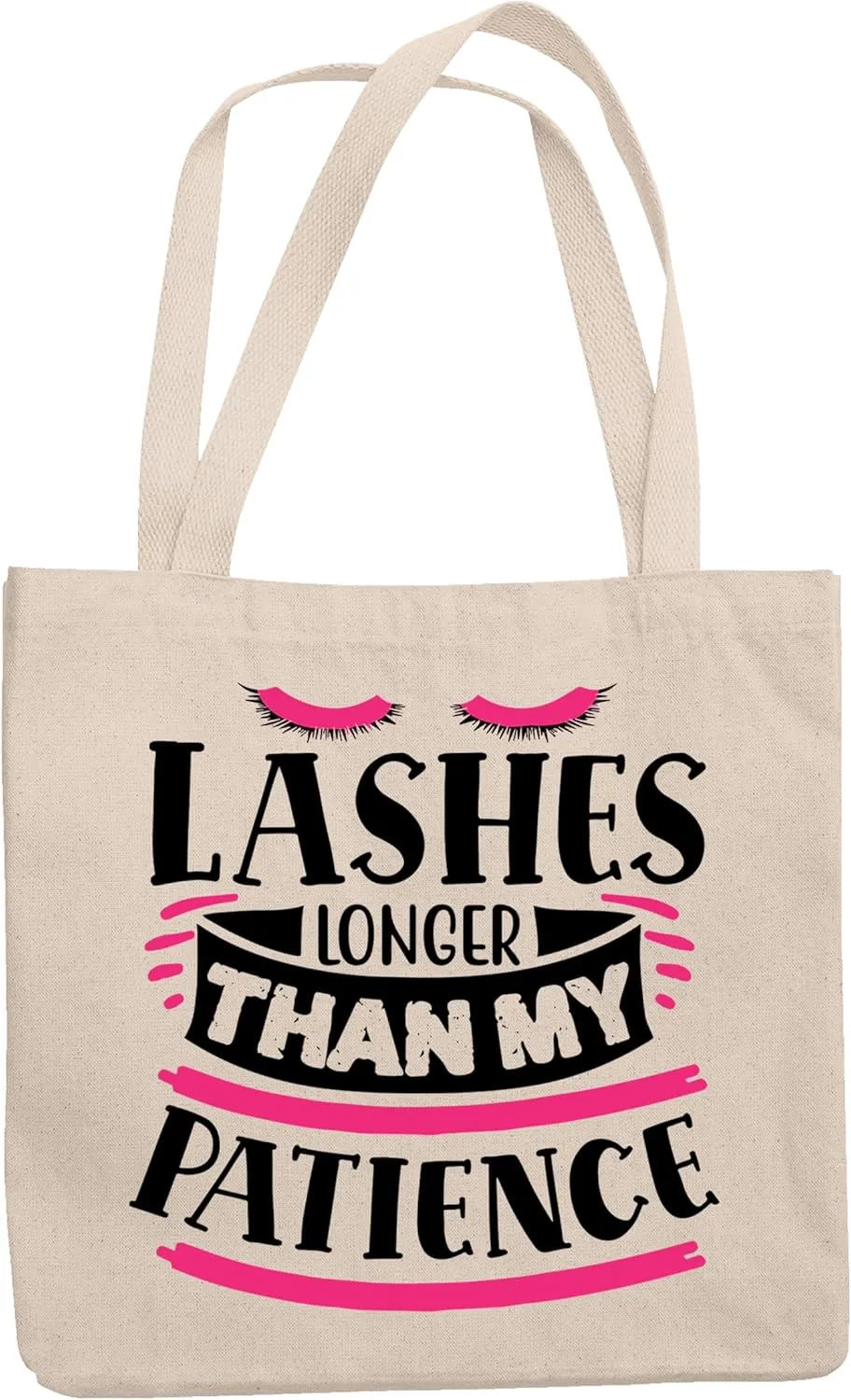12oz Canvas Tote Bag - Lashes Longer Than My Patience, Impatience & Eyelashes Humor Quote - Beauty Themed Merch for Makeup Artist or Cosmetologist, Gift for Makeup Lovers & Beauticians