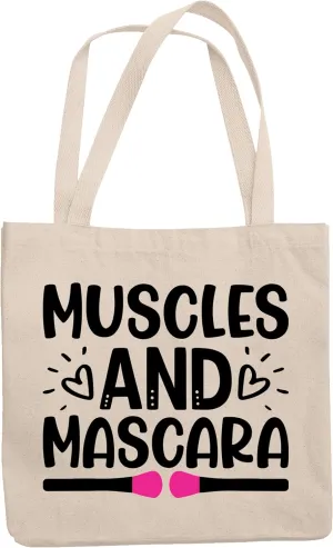 12oz Canvas Tote Bag - Muscles and Mascara, Beauty & Work Out Quote - Beauty Themed Merch for Makeup Artist or Cosmetologist, Gift for Makeup Lovers & Beauticians