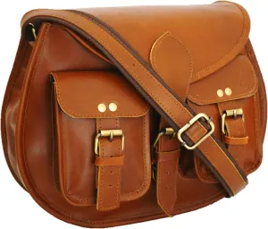 13 inch Leather Crossbody bags for women Vintage Style Genuine Hobo Handmade Brown Travel Ladies Shoulder Purse