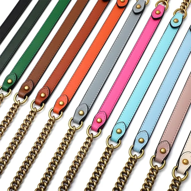 1.38" Width Iron Flat Chain Purse Chain Accessories Purse Straps Horseshoe Clasp Gold Chain(Red Brown)