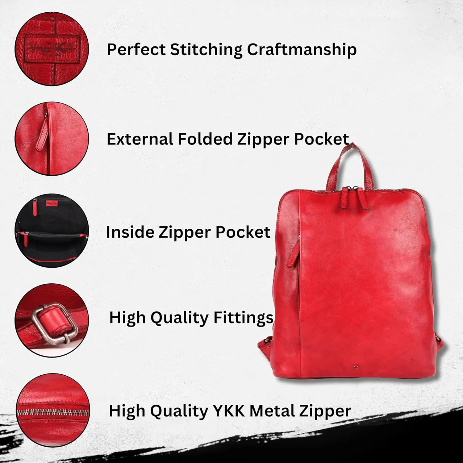14.5 Inch Genuine Leather Backpack for Women and Men, Red Leather Backpack with Adjustable Shoulder Strap