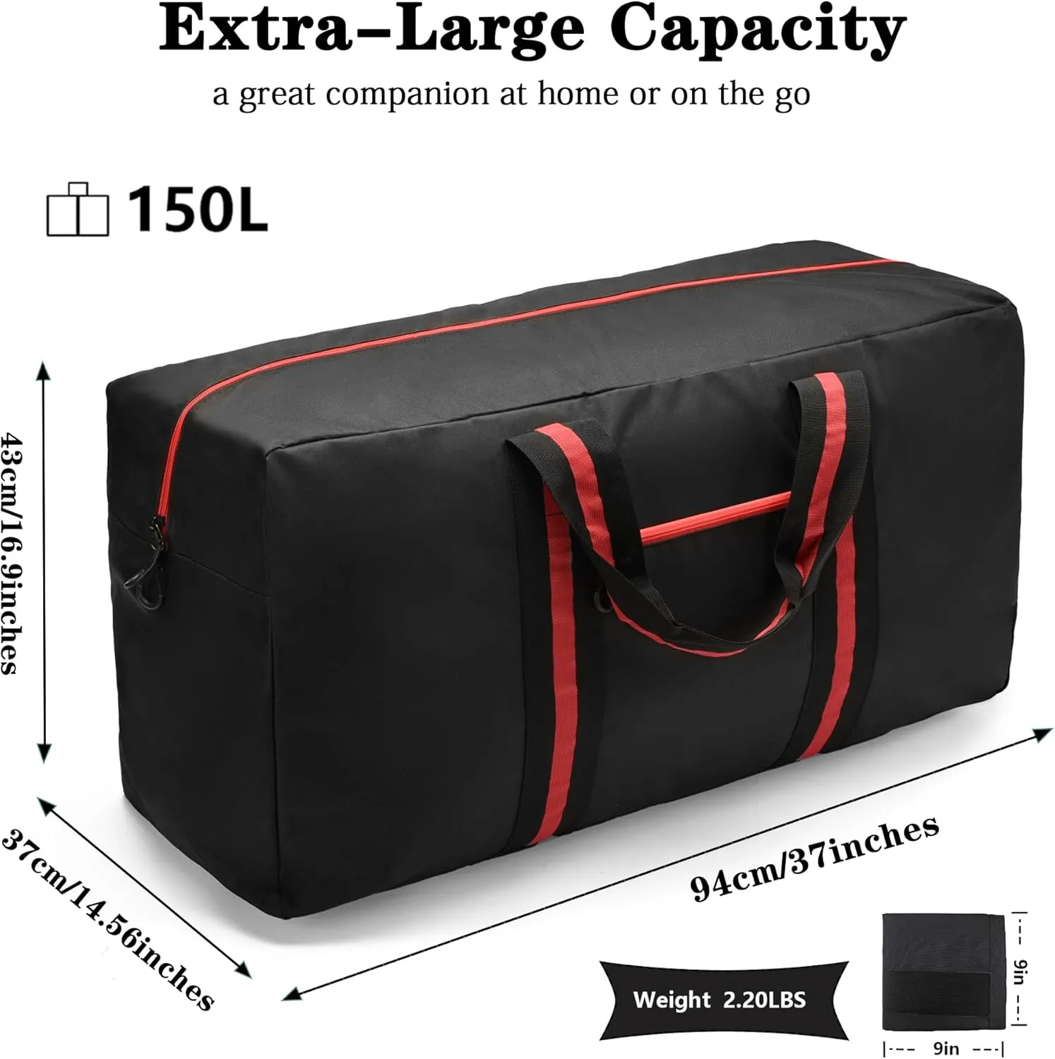 150L Large Duffle Bag for Travel 37” Diffle Bag for Overnight Weekender Camping, Storage for Men Women, Red