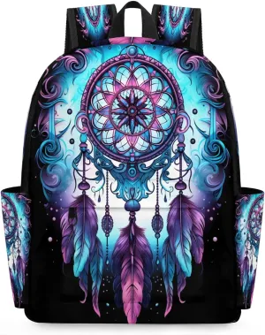 15.1 Inch Casual Backpack Dreamcatcher and Feathers Small Backpack with Multiple Pocket Waterproof Mini Bags Daypack with Chest Strap Ethnic Symbol Travel Bag