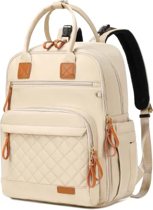 18 Pockets Diaper Bag Backpack with Waterproof Pockets and Stroller Buckle, Convertible Tote Bag (Beige)