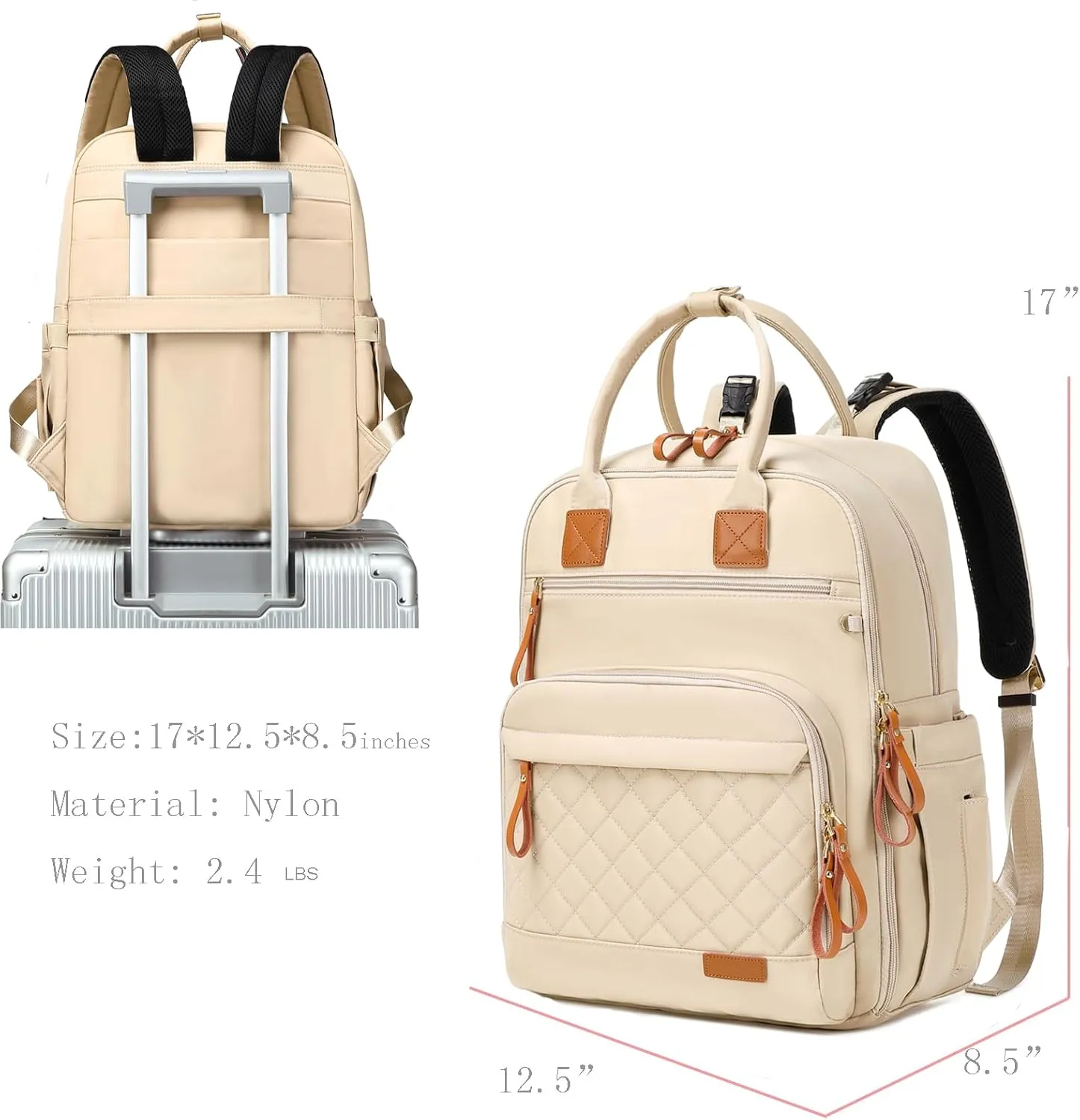 18 Pockets Diaper Bag Backpack with Waterproof Pockets and Stroller Buckle, Convertible Tote Bag (Beige)