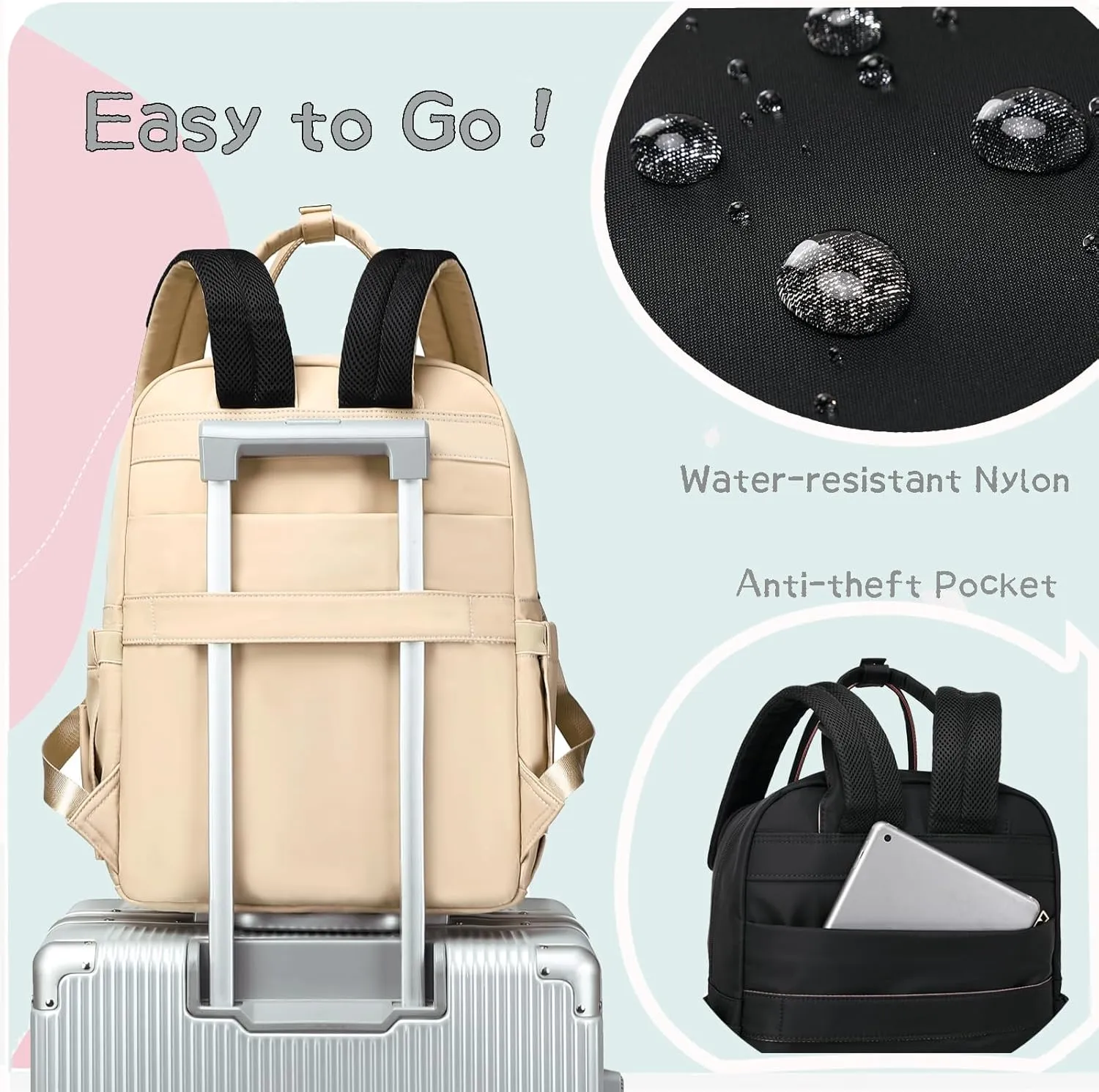 18 Pockets Diaper Bag Backpack with Waterproof Pockets and Stroller Buckle, Convertible Tote Bag (Beige)