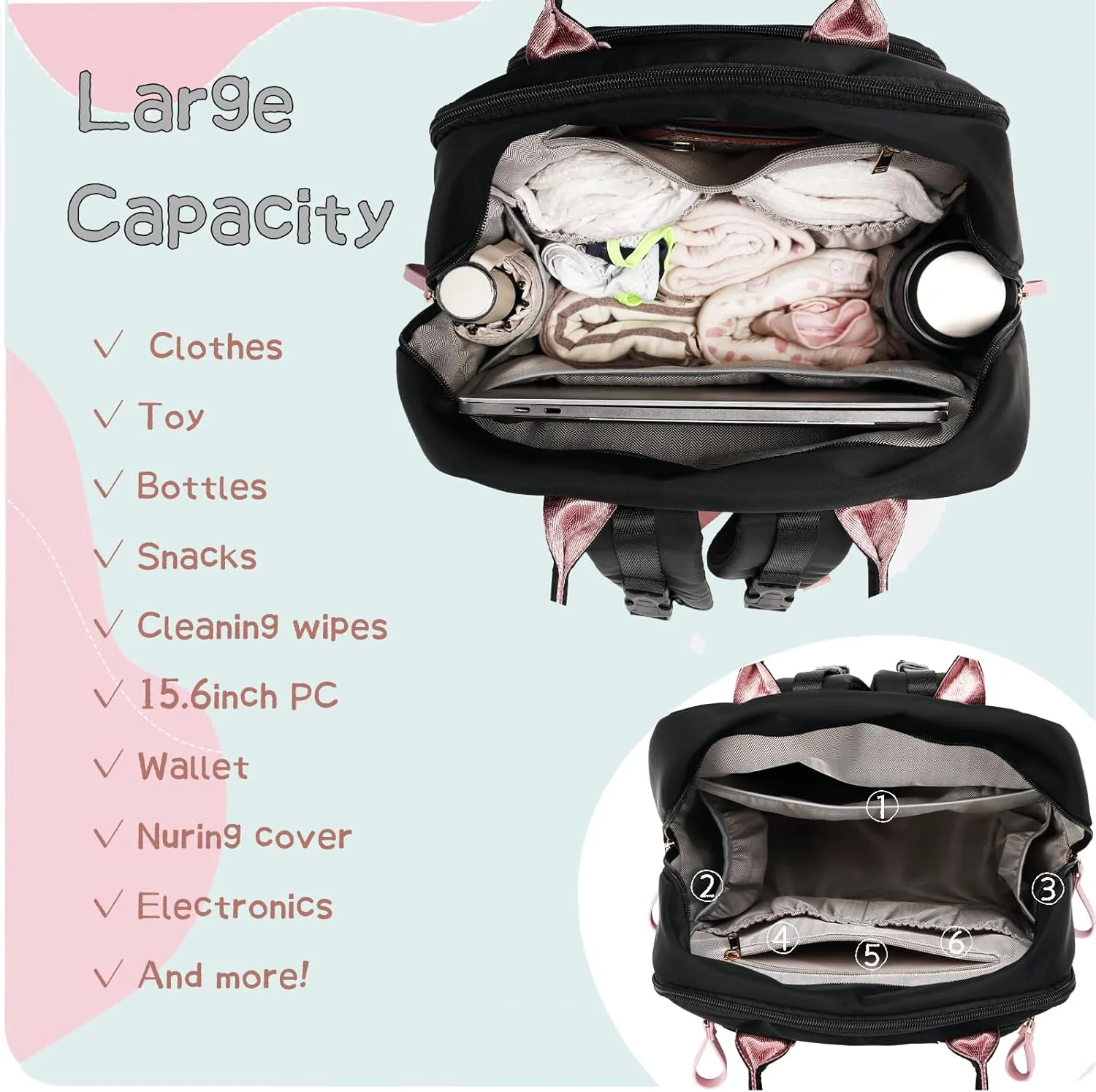18 Pockets Diaper Bag Backpack with Waterproof Pockets and Stroller Buckle, Convertible Tote Bag (Beige)
