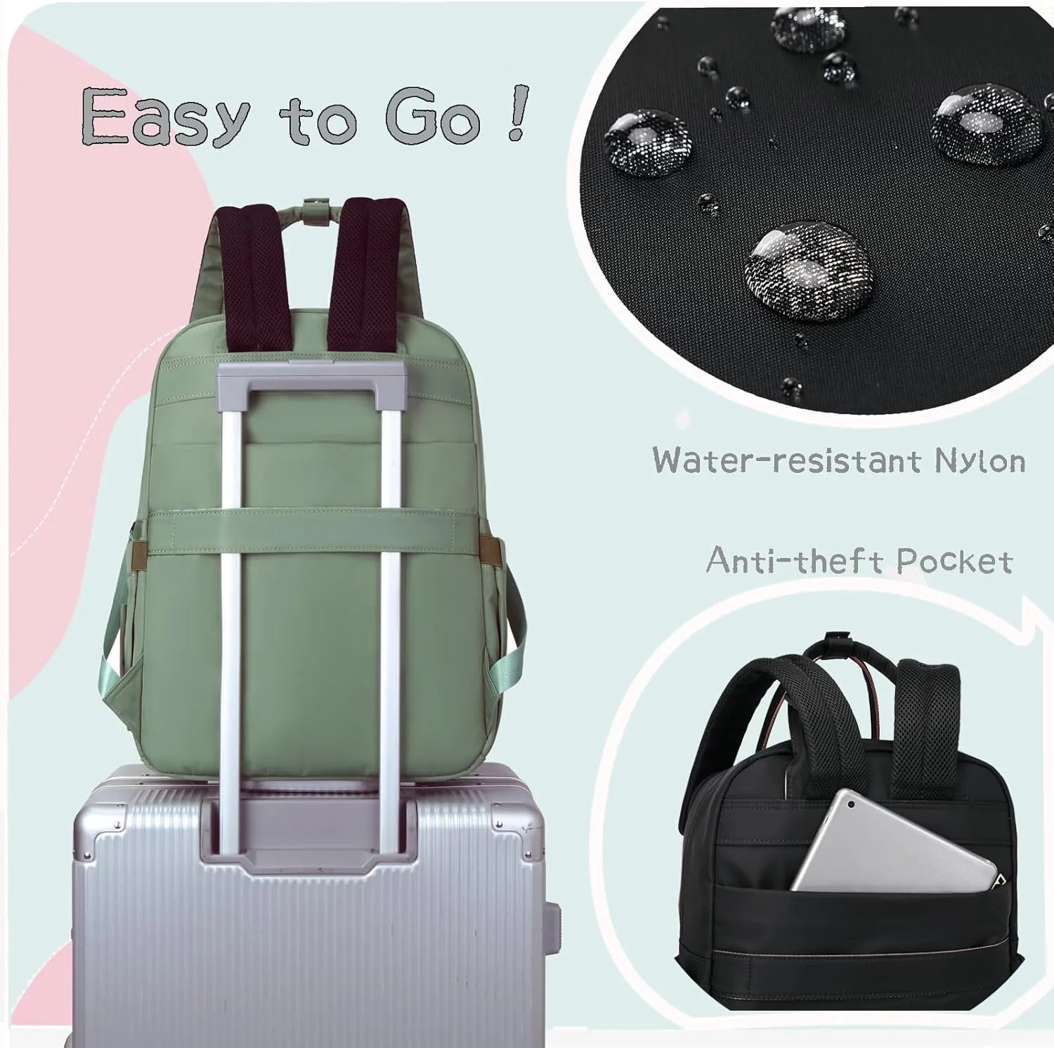 18 Pockets Diaper Bag Backpack with Waterproof Pockets and Stroller Buckle, Convertible Tote Bag (Green)
