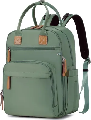 18 Pockets Diaper Bag Backpack with Waterproof Pockets and Stroller Buckle, Convertible Tote Bag (Green)