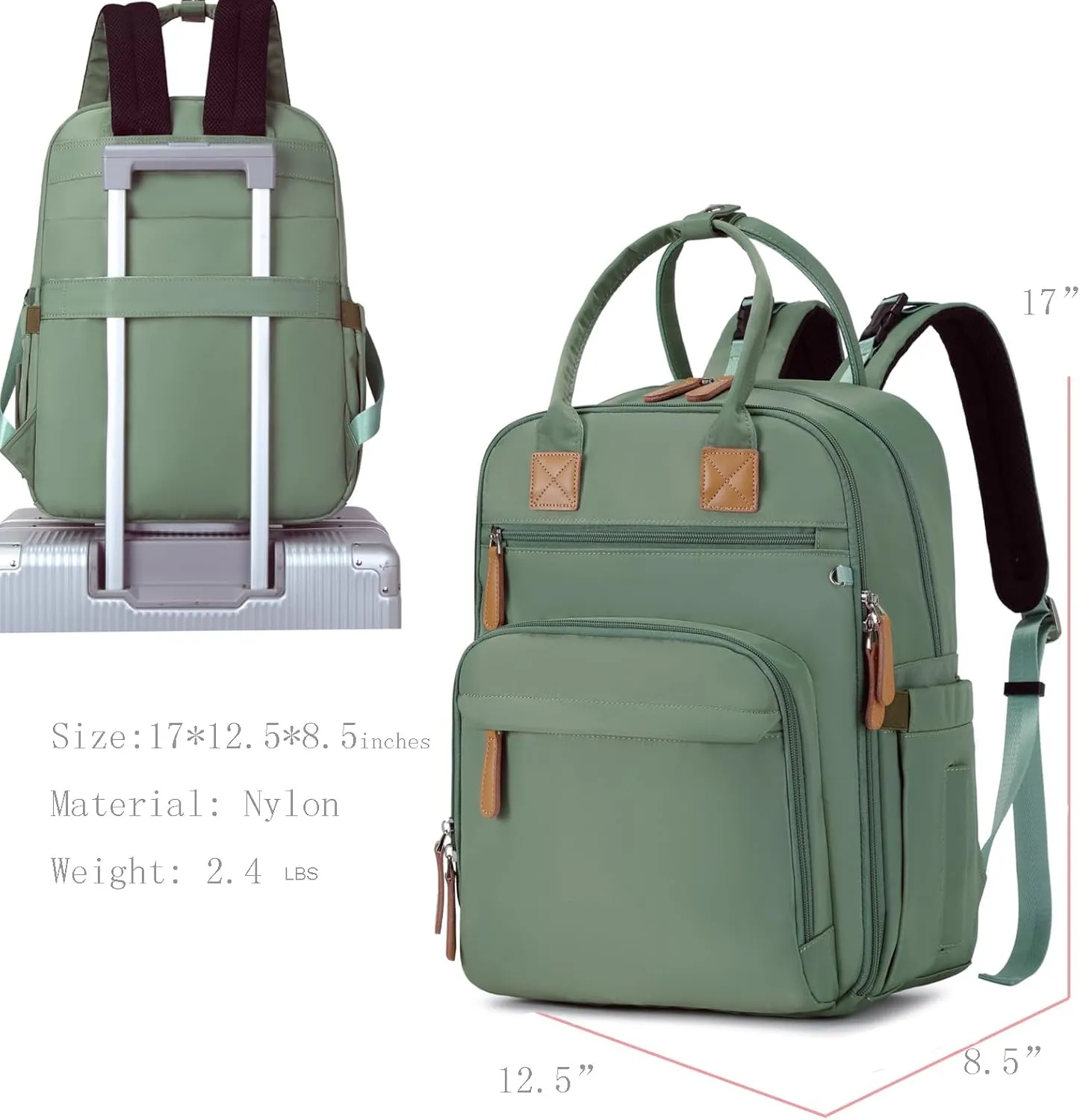 18 Pockets Diaper Bag Backpack with Waterproof Pockets and Stroller Buckle, Convertible Tote Bag (Green)