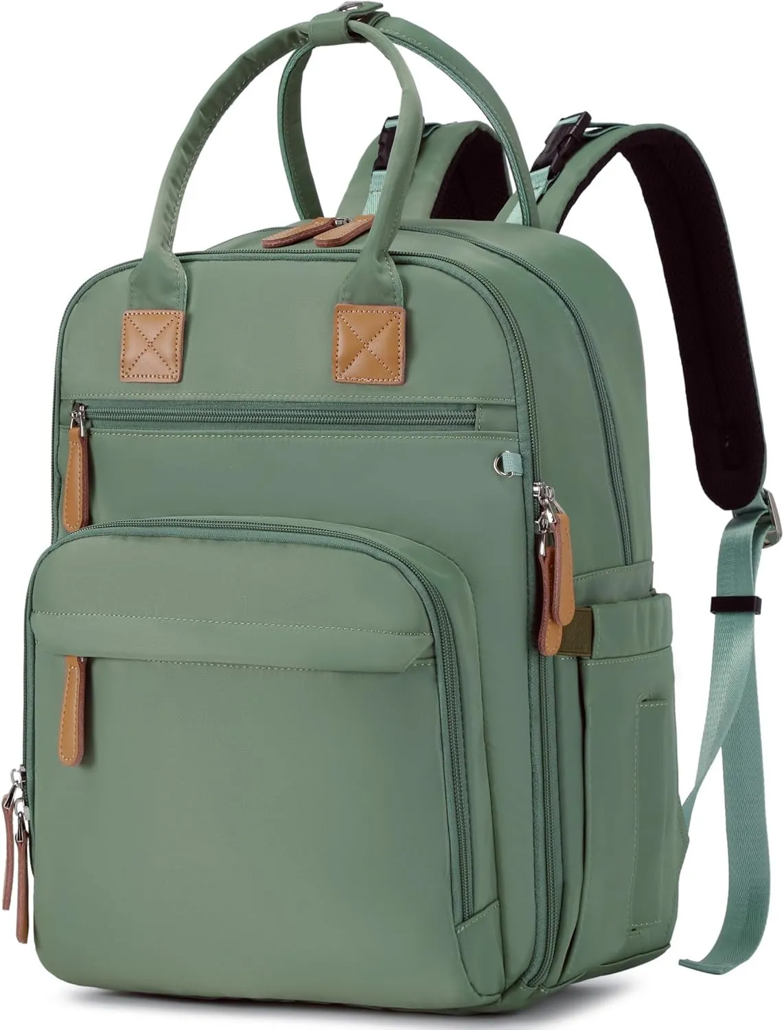 18 Pockets Diaper Bag Backpack with Waterproof Pockets and Stroller Buckle, Convertible Tote Bag (Green)