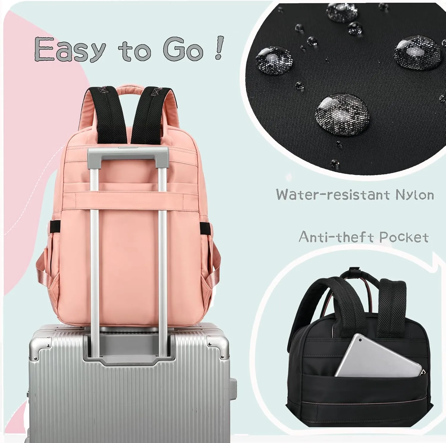 18 Pockets Diaper Bag Backpack with Waterproof Pockets and Stroller Buckle, Convertible Tote Bag (Pink)