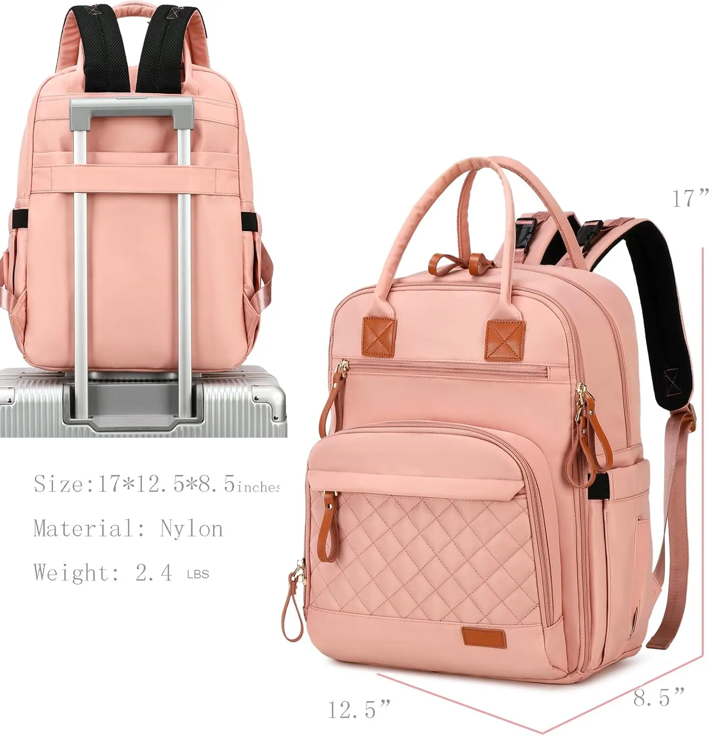 18 Pockets Diaper Bag Backpack with Waterproof Pockets and Stroller Buckle, Convertible Tote Bag (Pink)