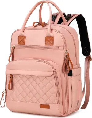 18 Pockets Diaper Bag Backpack with Waterproof Pockets and Stroller Buckle, Convertible Tote Bag (Pink)