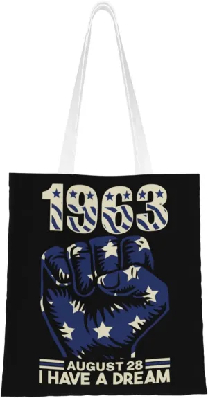 1963 August 28 I Have A Dream Tote Bag for Women Canvas Shopping Bags Reusable Beach Bag Grocery Bags Tote Shoulder Bag Gift Bags