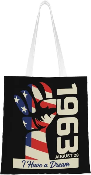 1963 August 28 I Have A Dream Tote Bag for Women Canvas Shopping Bags Reusable Large Capacity Casual Shoulder Handbags Grocery Bags DIY Gift Bags