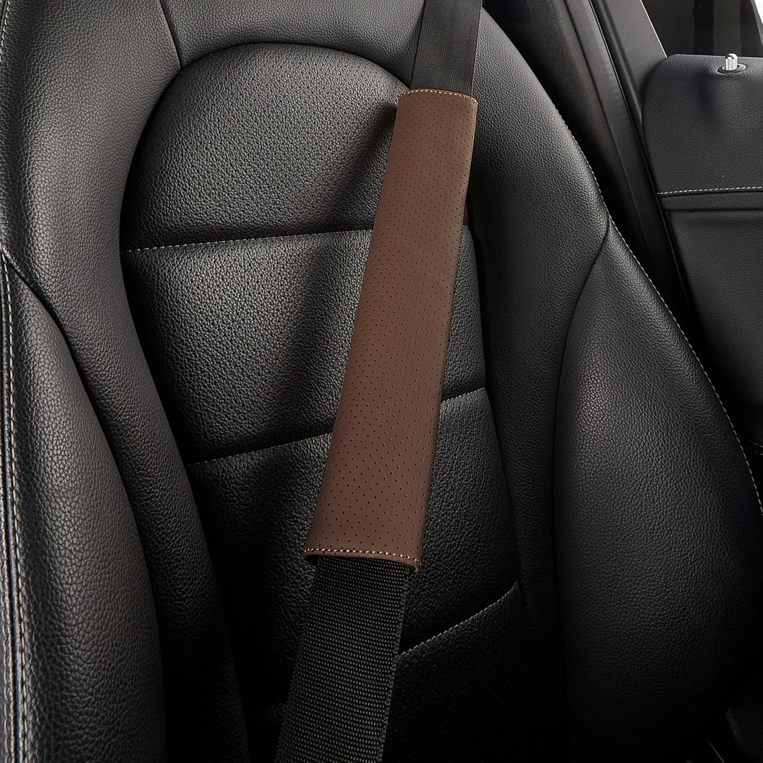 1P Genuine Cowhide Leather seat Belt Cover pad,car Seatbelt Covers Strap Shoulder Cushion for Driver Accessories,Backpack, Shoulder Bag (Coffee)