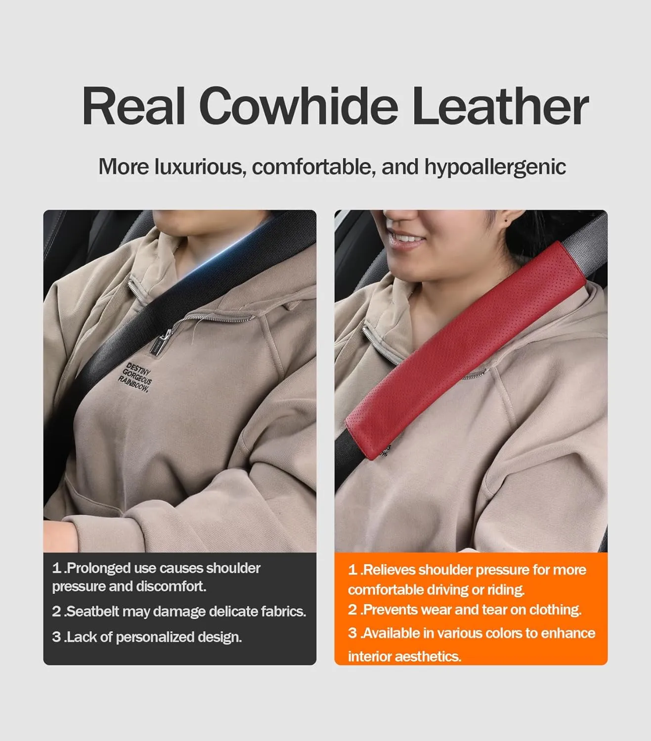 1P Genuine Cowhide Leather seat Belt Cover pad,car Seatbelt Covers Strap Shoulder Cushion for Driver Accessories,Backpack, Shoulder Bag (Coffee)