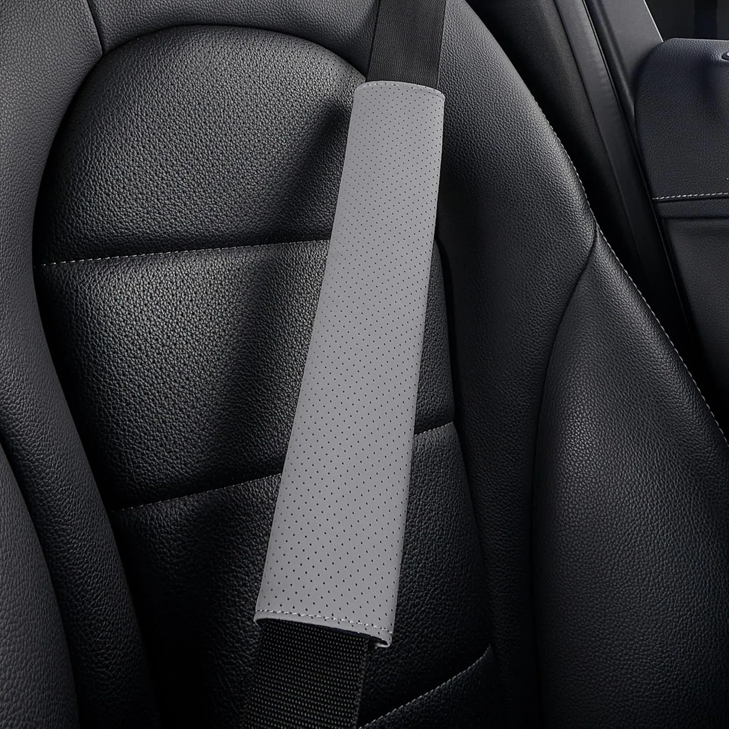 1P Genuine Cowhide Leather seat Belt Cover pad,car Seatbelt Covers Strap Shoulder Cushion for Driver Accessories,Backpack, Shoulder Bag (Grey)