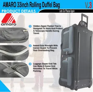 2 PCS 33" Rolling Duffle Bag with Wheels and Handle -Compartments/Compression Straps
