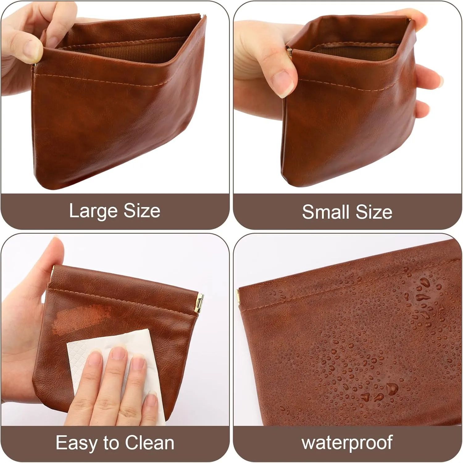 2 PCS Small Makeup Bag for Purse,Premium Leather Small Makeup Pouch Purse,Mini Cosmetic Bag for Travel,Portable Travel Pouch with Quick Access Design,Neutral,elegant and stylish(Mocha Brown)