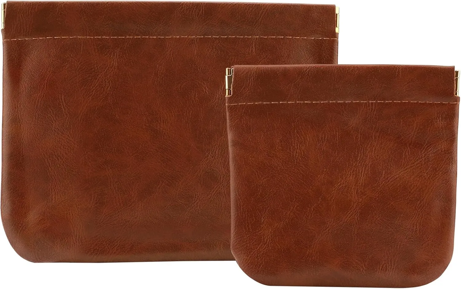 2 PCS Small Makeup Bag for Purse,Premium Leather Small Makeup Pouch Purse,Mini Cosmetic Bag for Travel,Portable Travel Pouch with Quick Access Design,Neutral,elegant and stylish(Mocha Brown)