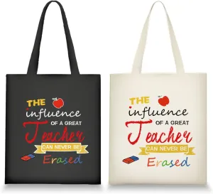 2 Pcs Teacher Canvas Totes Bag for Women Reusable Christmas Gifts