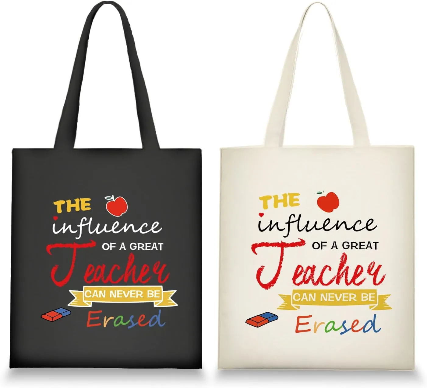 2 Pcs Teacher Canvas Totes Bag for Women Reusable Christmas Gifts