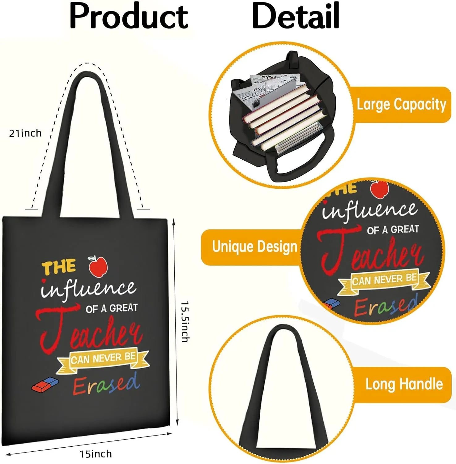2 Pcs Teacher Canvas Totes Bag for Women Reusable Christmas Gifts