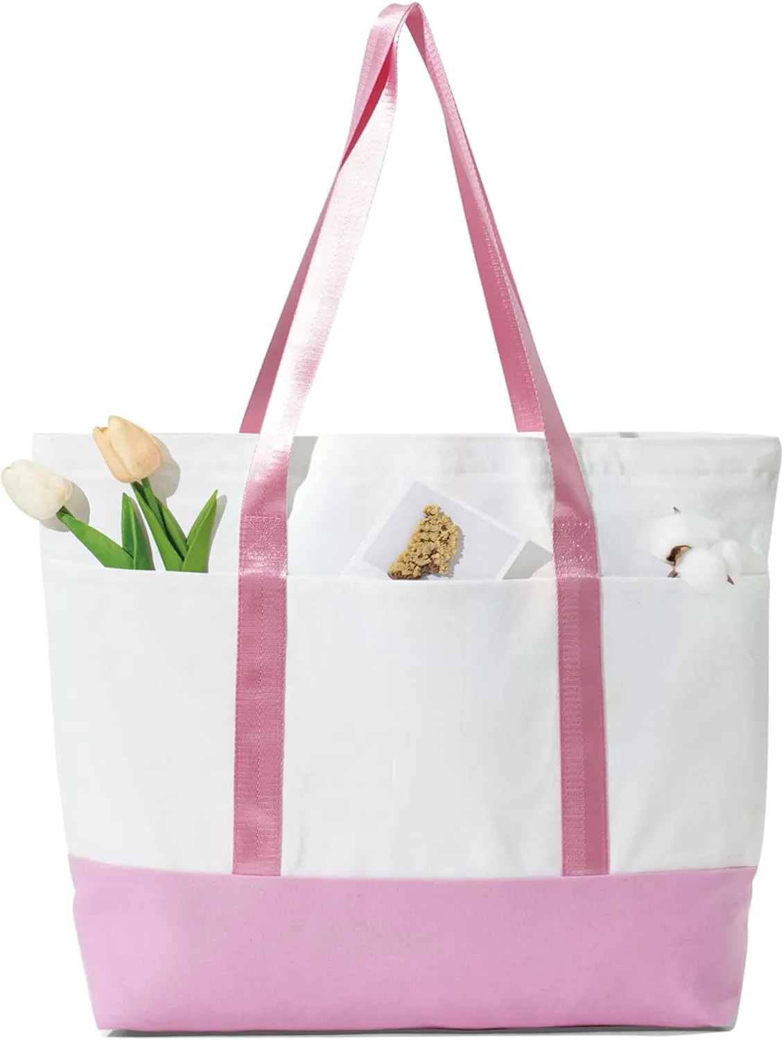 21in Heavy duty large canvas totes bag 12oz reusable zippered grocery shopping bag, extra large totes bag for women