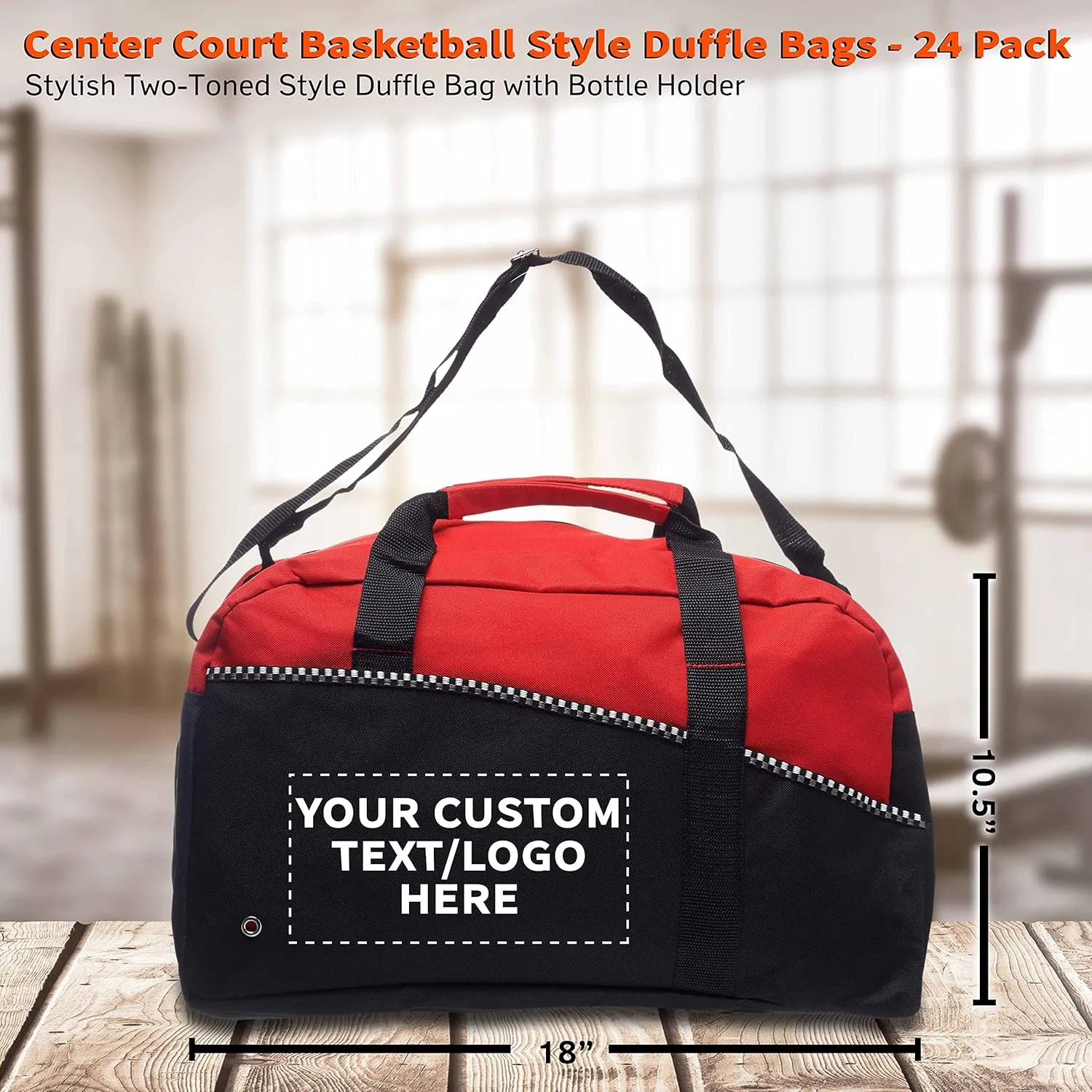 24 Center Court Duffel Bags Set - Customizable Text, Logo - Polyester, Zippered, Front Pocket, Adjustable Strap - Red