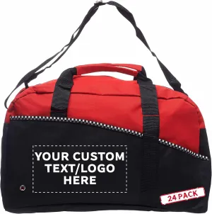 24 Center Court Duffel Bags Set - Customizable Text, Logo - Polyester, Zippered, Front Pocket, Adjustable Strap - Red