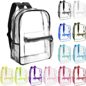 24-Pack 17'' Clear Backpacks for School – Transparent Bookbags for Kids, Heavy Duty PVC Clear Bags with Reinforced Straps, Bulk Back Pack for Girls Boys Elementary, Middle & High School,12 Colors