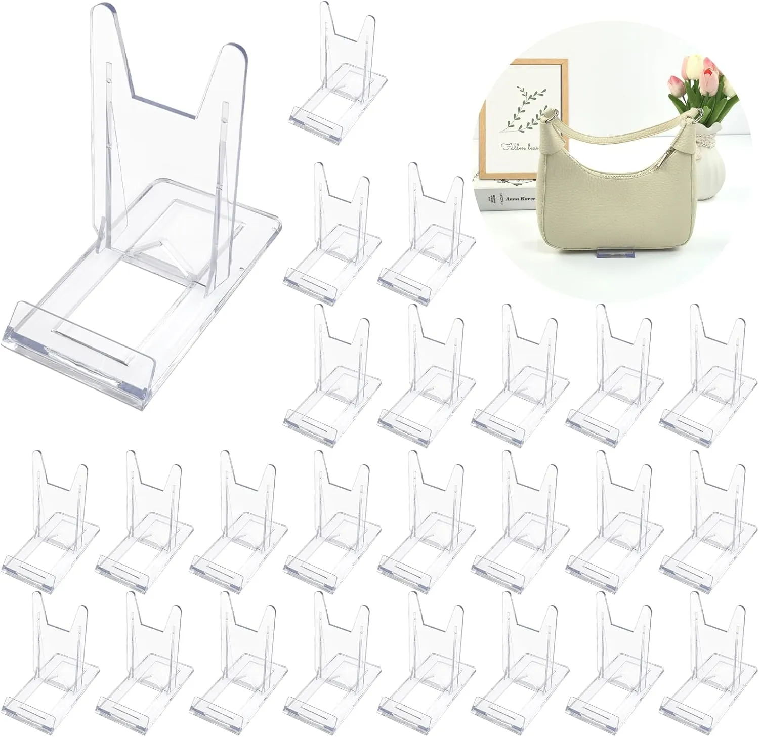24 Sets of Adjustable Purse Display Stand Clear Acrylic Handbag Stand Holder for Wallet Purses Handbag Bag Clear Stand for Display，Acrylic Purse Display Case for Party Wedding Home Decoration Birthday