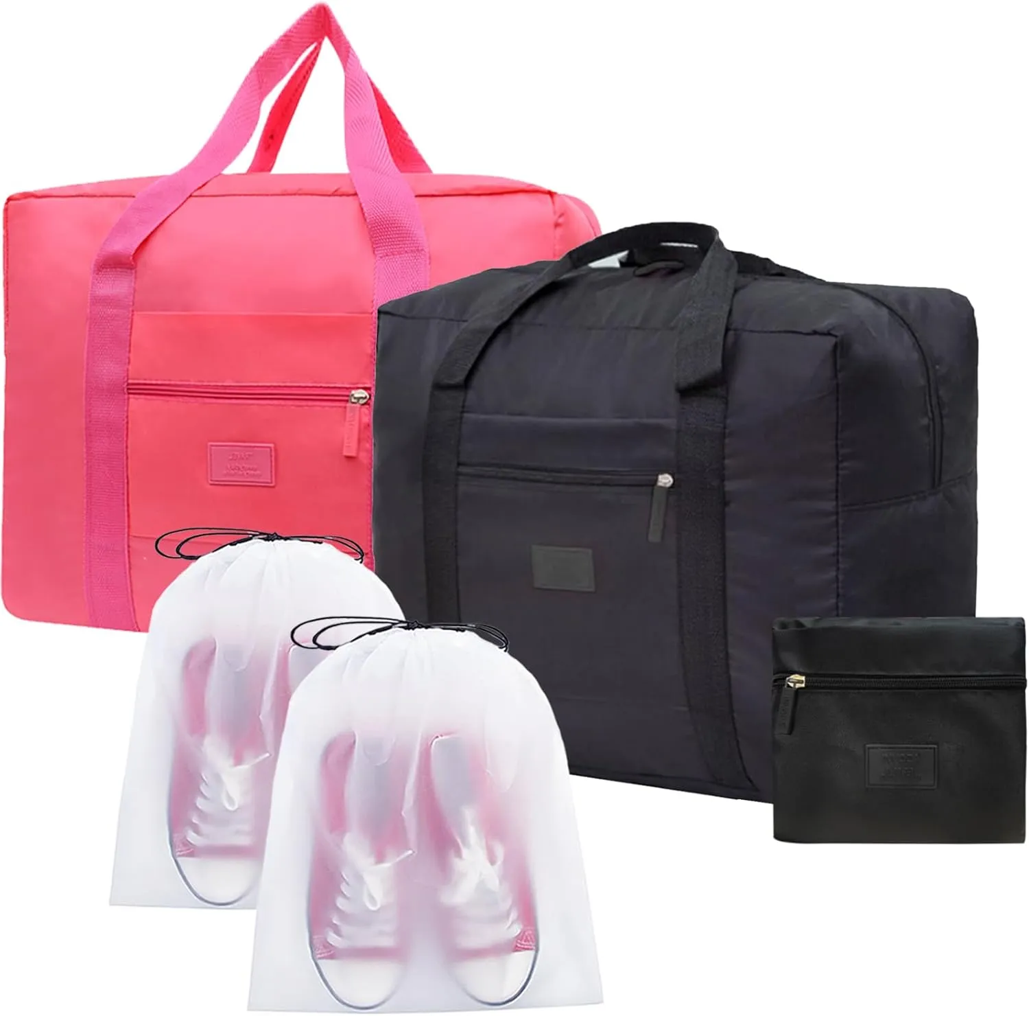 2PCS Travel Bag Foldable Luggage Bag for Spirit Airlines Tote Carry on Duffle Bag Sports Gym Water Resistant Personal Item Bag Weekender Overnight Bags (Red Black)
