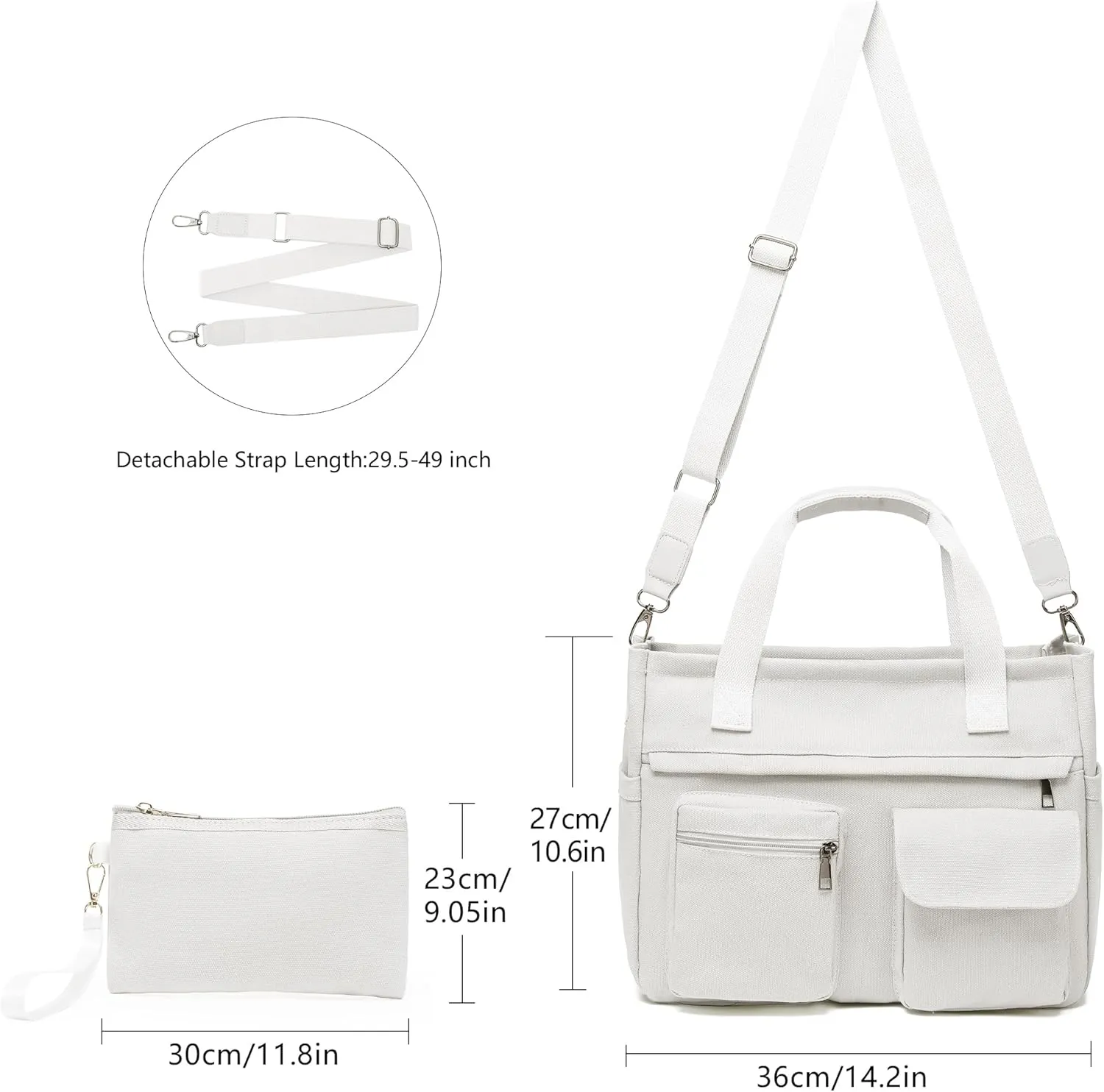 2Pcs/Set Large Canvas Tote Bag for Women, Laptop Work Bags Crossbody Shoulder Hobo Messenger Handbag Purse Travel Gym Totes