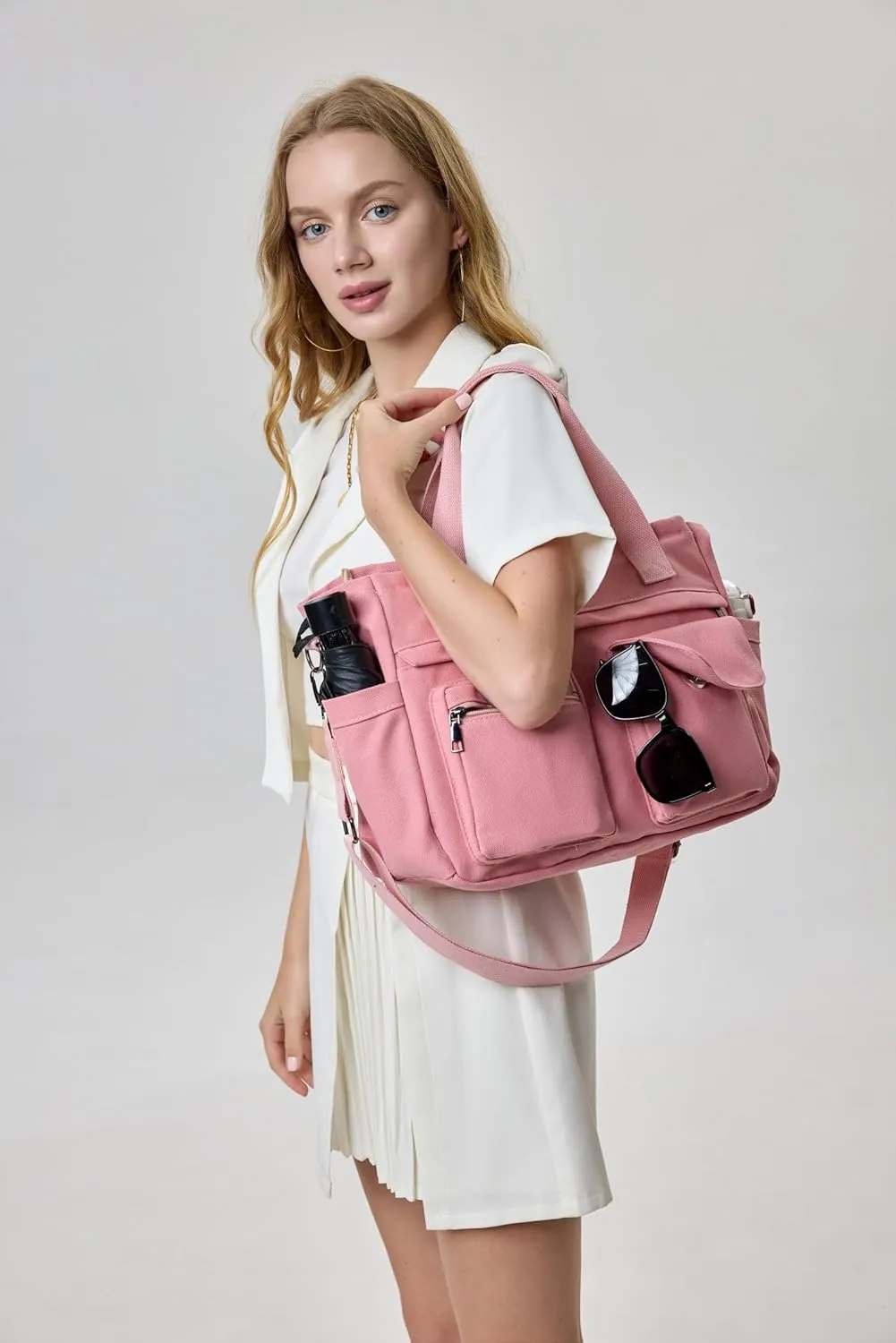 2Pcs/Set Large Canvas Tote Bag for Women, Laptop Work Bags Crossbody Shoulder Hobo Messenger Handbag Purse Travel Gym Totes