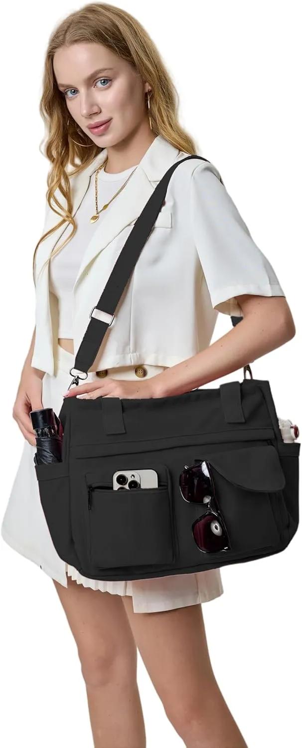 2Pcs/Set Large Canvas Tote Bag for Women, Laptop Work Bags Crossbody Shoulder Hobo Messenger Handbag Purse Travel Gym Totes
