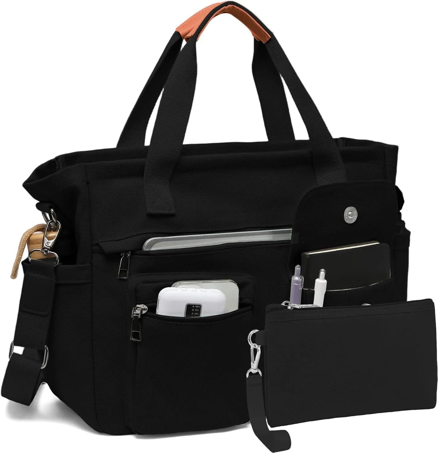 2Pcs/Set Large Canvas Tote Bag for Women, Laptop Work Bags Crossbody Shoulder Hobo Messenger Handbag Purse Travel Gym Totes