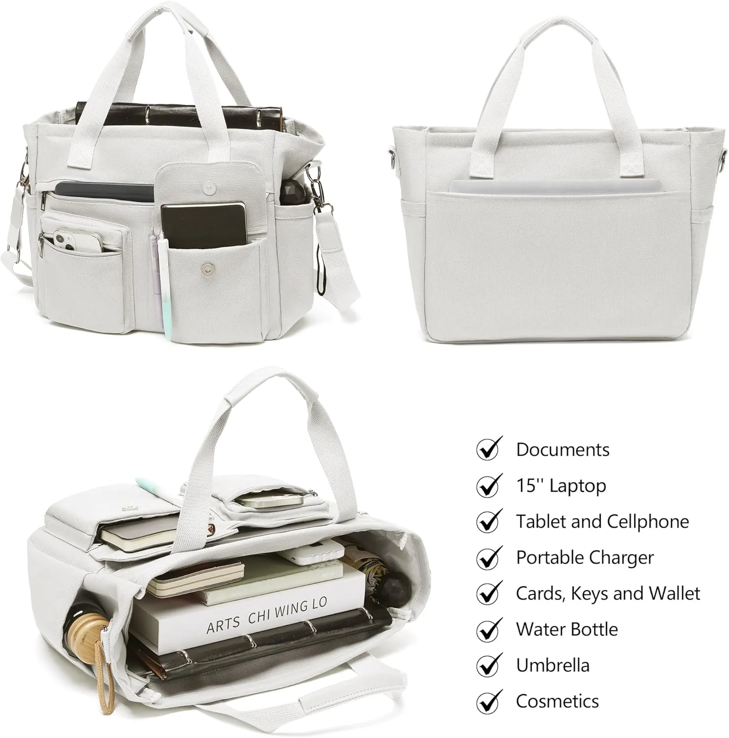 2Pcs/Set Large Canvas Tote Bag for Women, Laptop Work Bags Crossbody Shoulder Hobo Messenger Handbag Purse Travel Gym Totes