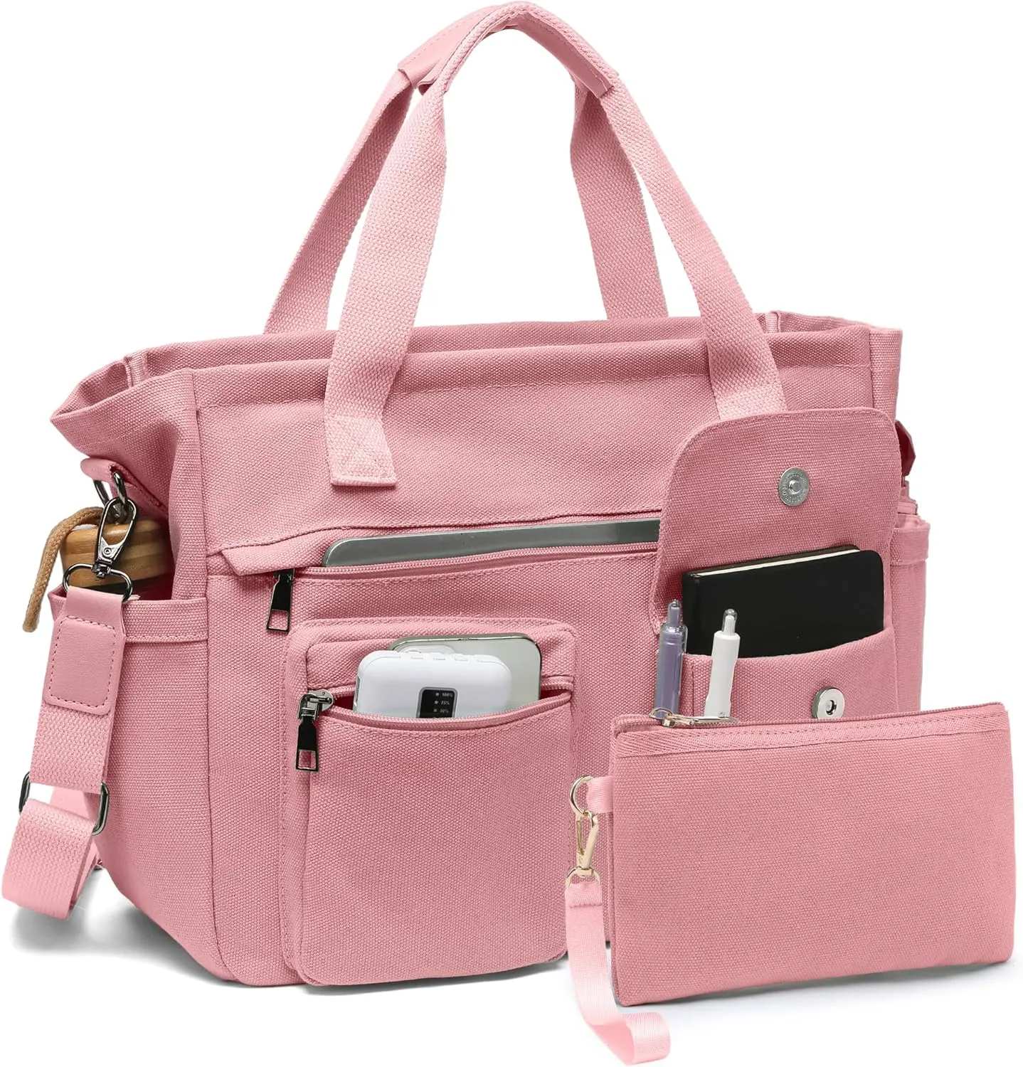 2Pcs/Set Large Canvas Tote Bag for Women, Laptop Work Bags Crossbody Shoulder Hobo Messenger Handbag Purse Travel Gym Totes