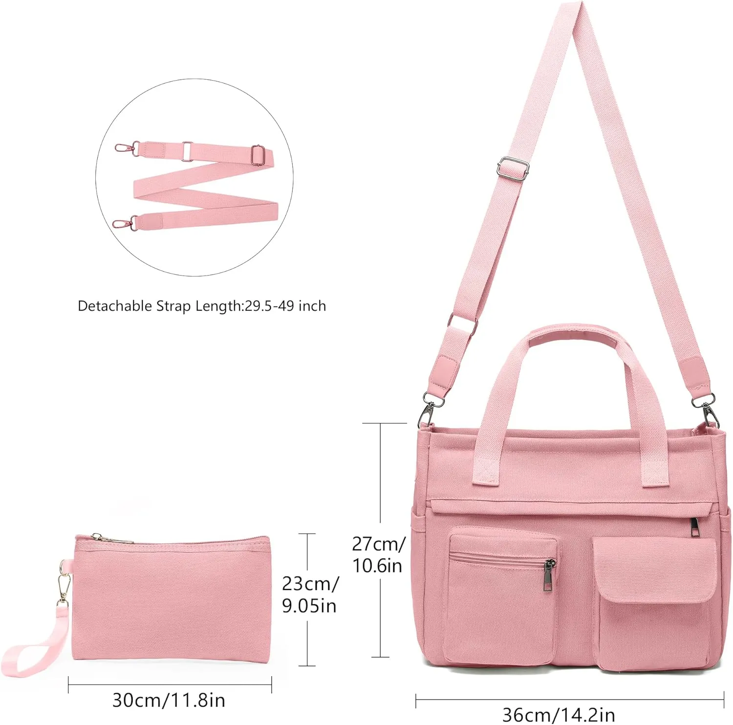 2Pcs/Set Large Canvas Tote Bag for Women, Laptop Work Bags Crossbody Shoulder Hobo Messenger Handbag Purse Travel Gym Totes